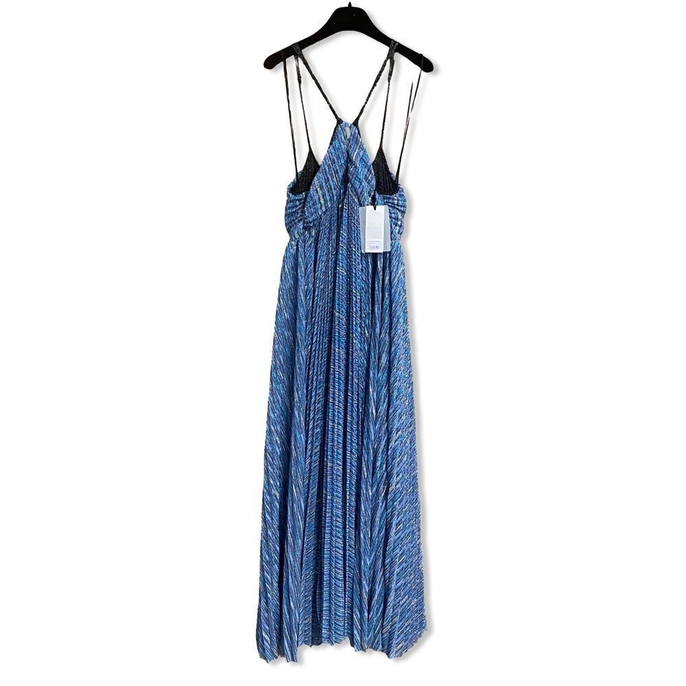 Forte Forte pleated empire-line dress Blue Maxi metallic Italy NWT $960 0 - Picture 12 of 15